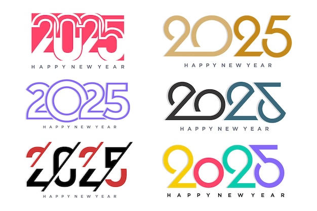 Vetor grande conjunto de 2024 feliz ano novo logotipo design de texto 2025 modelo de design de números ilustração vetorial