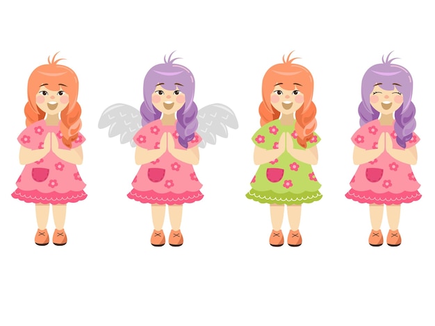grande conjunto de adesivos de arte vetorial clipart de garotas fofas