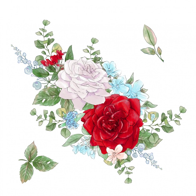 Grande conjunto de aquarelas rosas concurso super qualidade.