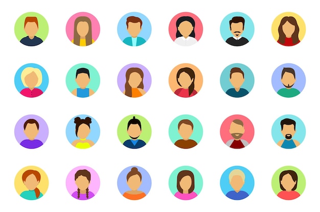 Grande conjunto de avatar de usuário Rostos masculinos e femininos