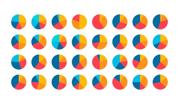 Grande conjunto de diagrama de círculo de torta. ilustração vetorial infográficos circulares para apresentação de negócios