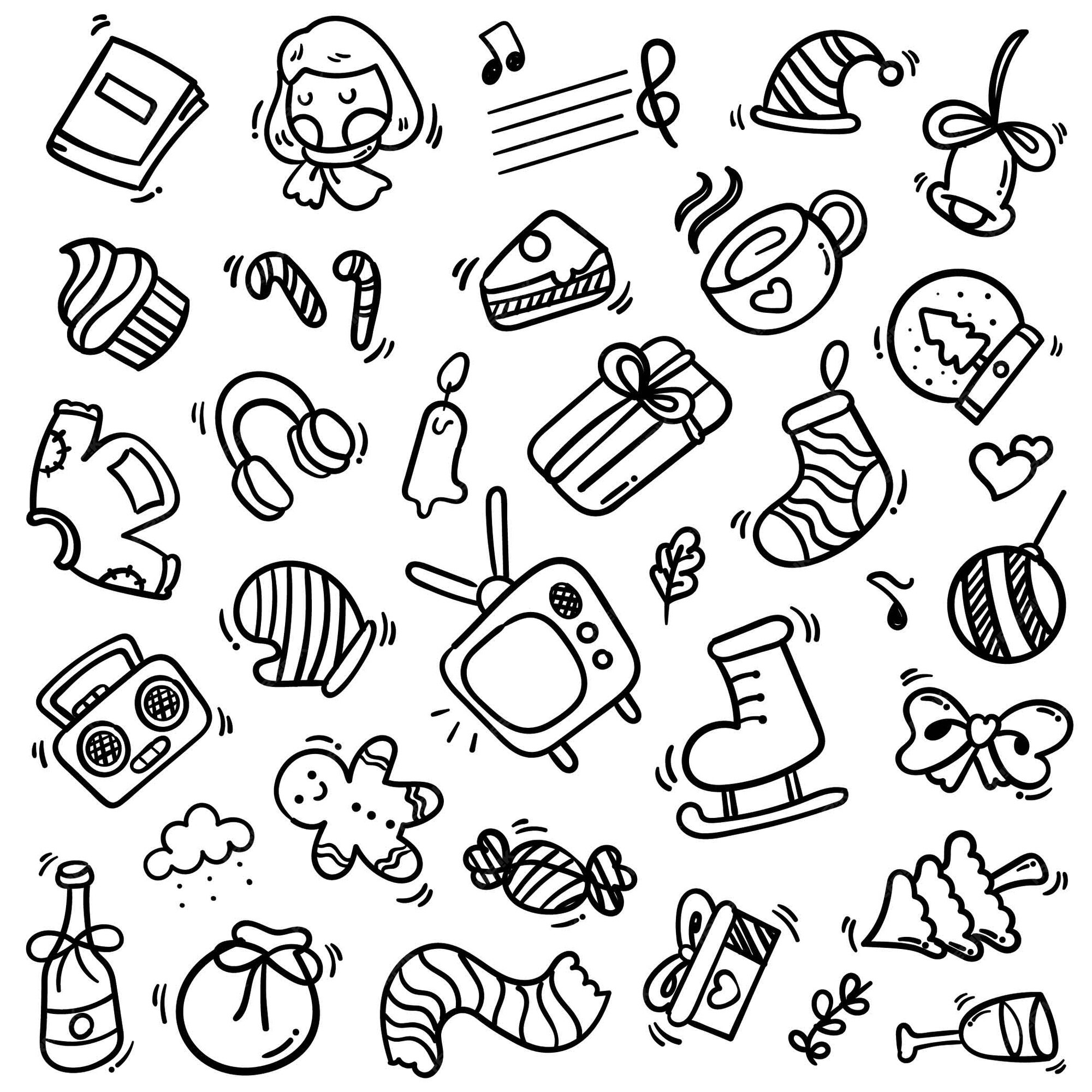 Desenhos Animados Coloridos Bonitos Doodles Itens De Ano Novo Em Plano De  Fundo Padrão Sem Emenda Ilustraciones svg, vectoriales, clip art  vectorizado libre de derechos. Image 91182397