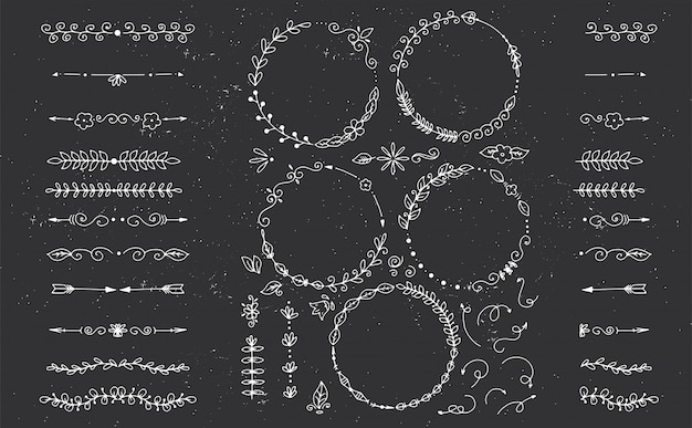 Grande conjunto de elementos de Design decorativo mão desenhada de vetor para menus,