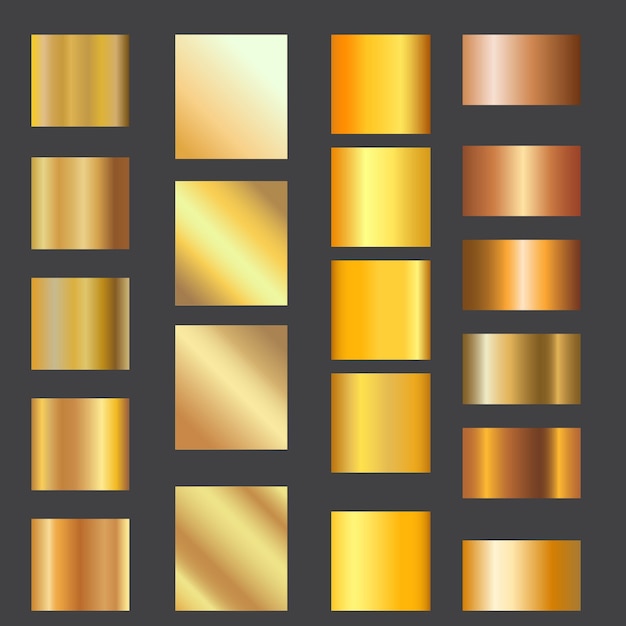 grande conjunto de gradientes de ouro metálico conjunto de fundo de textura de folha de ouro latão de cobre dourado e m