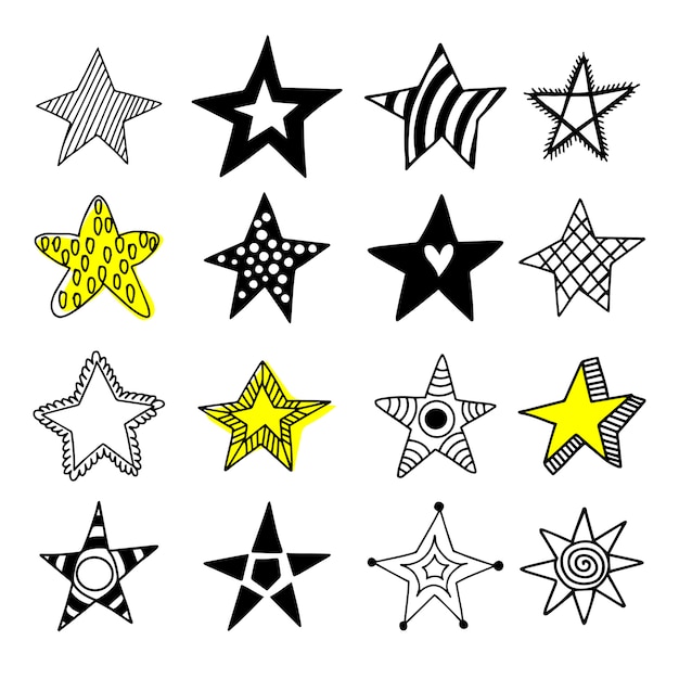 Grande conjunto de ícones de estrelas do doodle