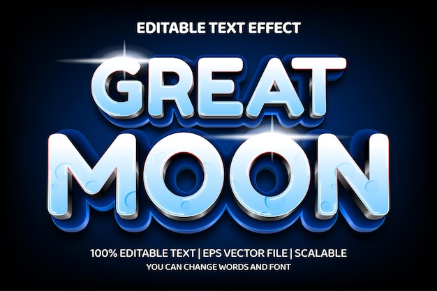 Grande efeito de estilo de texto 3d da lua