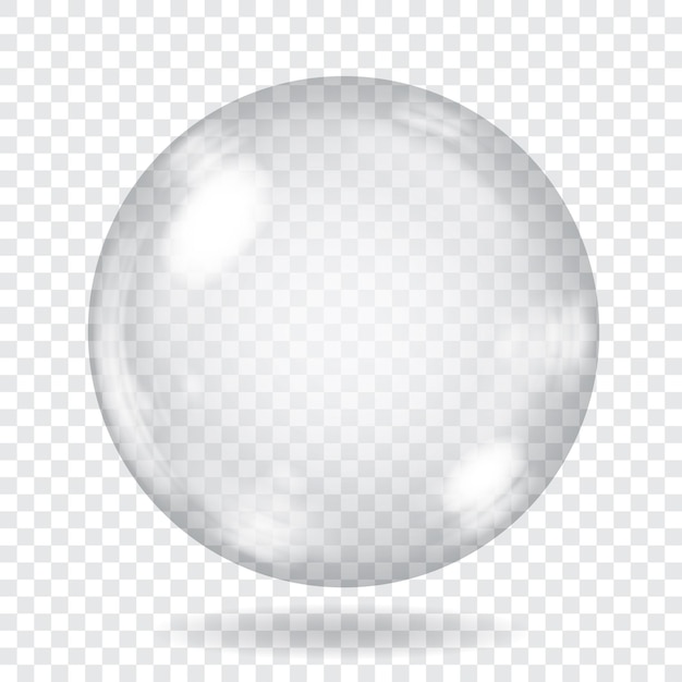 Grande esfera de vidro transparente com brilhos e sombra.
