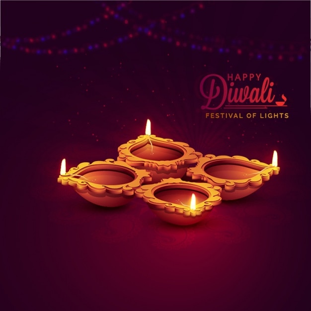 Grande fundo diwali com velas e grinaldas