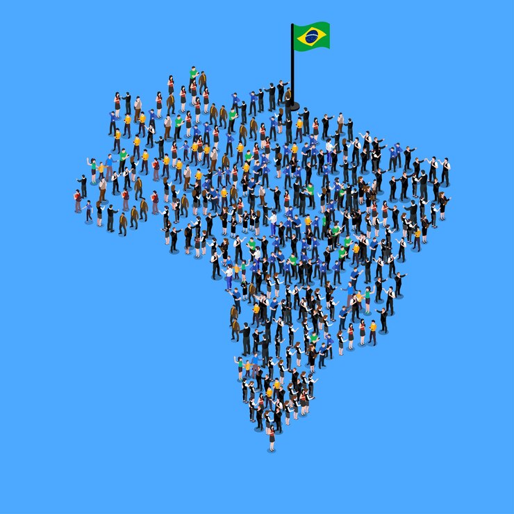 Vetor grande grupo de pessoas em forma de mapa do brasil