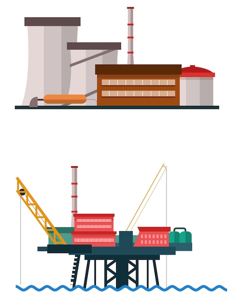 Vetor grande industrial e construção de fábrica