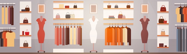 Grande moda loja Super mercado feminino roupas Shopping Center Interior Banner com cópia espaço