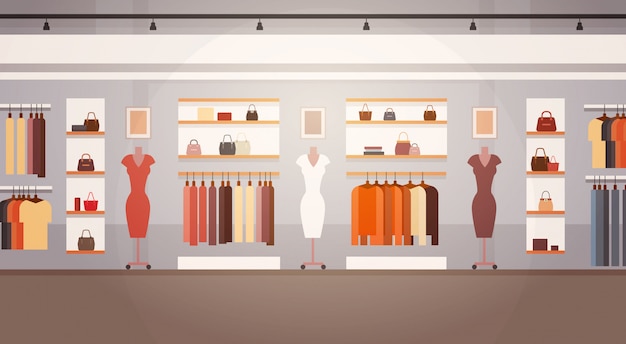 Grande moda loja Super mercado feminino roupas Shopping Center Interior Banner com cópia espaço