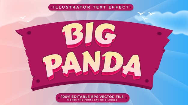 Vetor grande panda efeito de texto editável com estilo de jogo