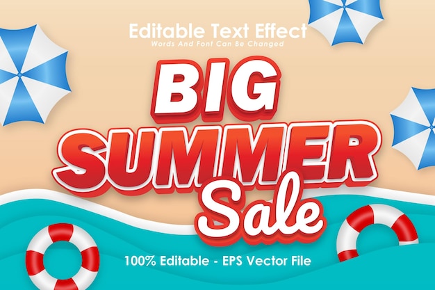 Grande promoção de verão efeito de texto editável em 3 dimensões estilo de desenho animado