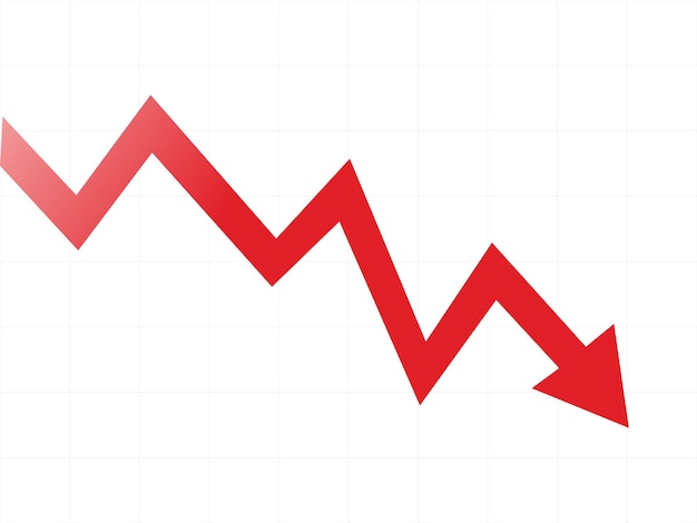 grande seta vermelha apontando para baixo no gráfico linha perda de negócios declínio financeiro queda econômica recessão