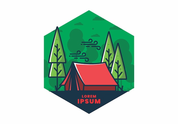 Grande tenda de acampamento e ilustração de pinheiros