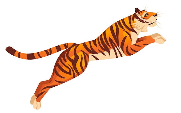 Grande tigre vermelho adulto pulando do solo animais selvagens e animais do tema dos desenhos animados ilustração plana em vetor isolada no fundo branco