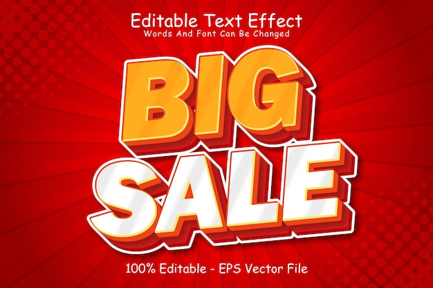 Grande venda efeito de texto editável estilo de desenho animado em relevo em 3 dimensões