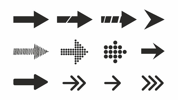 Grandes setas pretas planas conjunto de ícones modernos abstratos simples cursores ponteiros ilustração vetorial coletar