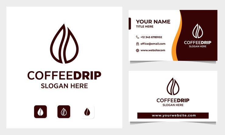 Grão de café com conceito de gota de água Design de logotipo, modelo de cartão de visita