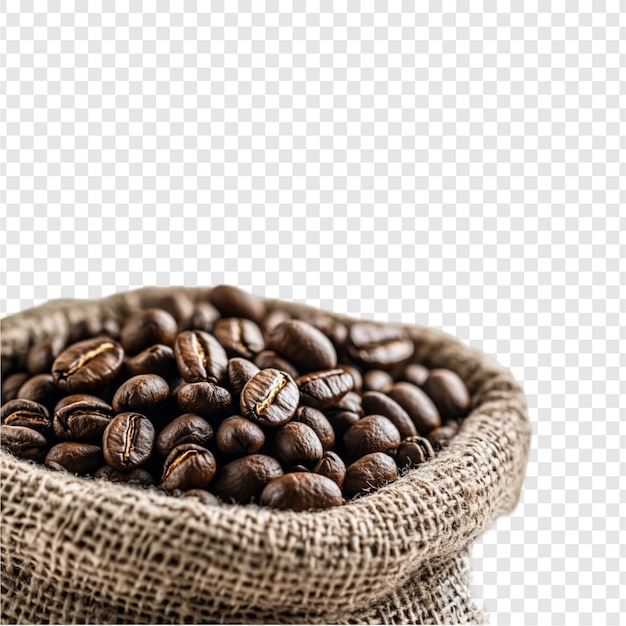 Grãos de café torrados em saco de burlap