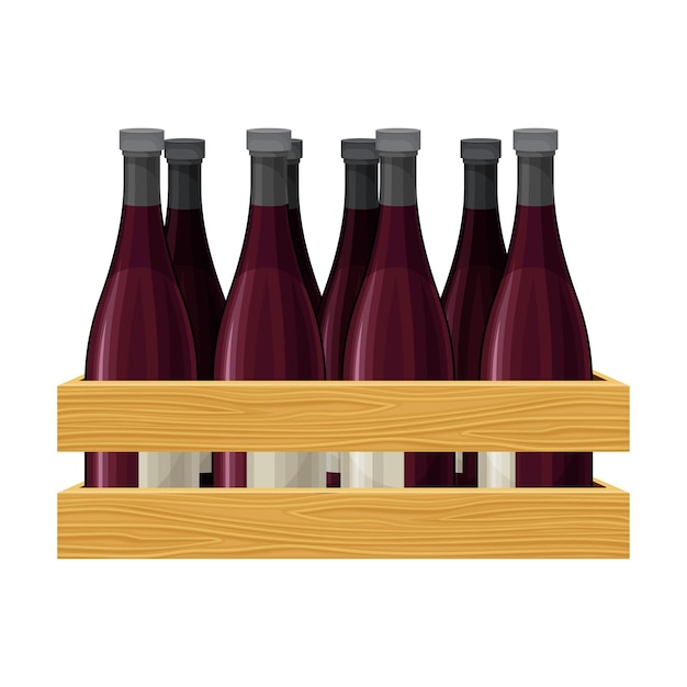 Vetor grape wine glass bottles standing on wooden wine rack in cellar vector illustration