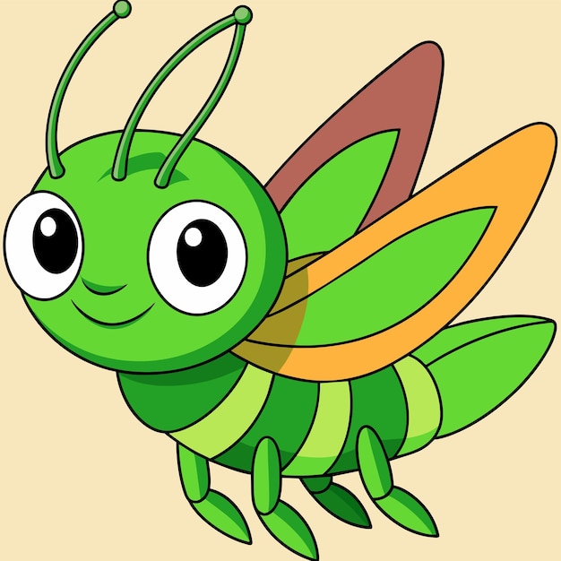 Vetor grasshopper entomologia inseto desenhado à mão mascote personagem de desenho animado adesivo ícone conceito isolado