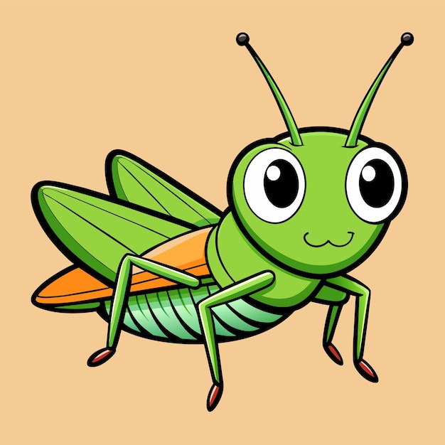 Grasshopper entomologia inseto desenhado à mão mascote personagem de desenho animado adesivo ícone conceito isolado