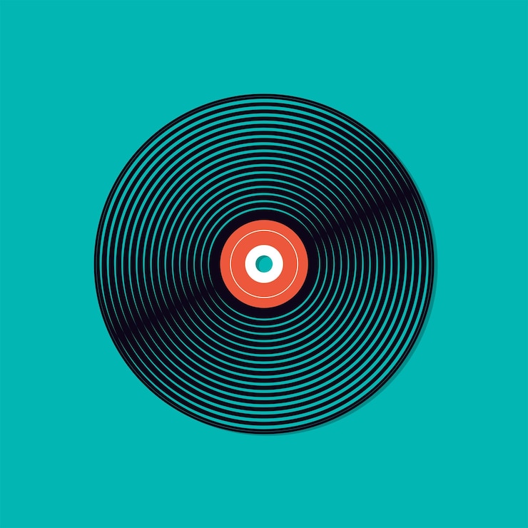 Vetor gravação de música de vinil disco de gramofone vintage ilustração em vetor