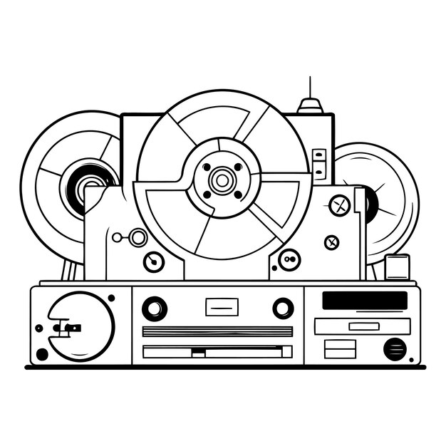 Vetor gravador de fita de bobina de cinema ícone imagem vetor ilustração design preto e branco