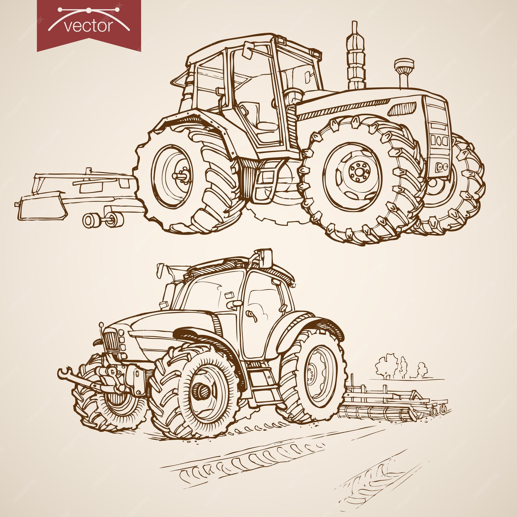 Desenho Retrô Trator Agrícola Máquinas Agrícolas Vetor Vintage imagem  vetorial de sergeypykhonin© 431984958