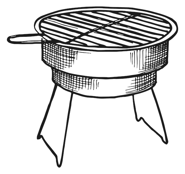 Gravura de grelha de cozimento de churrasco de carne ícone mangal