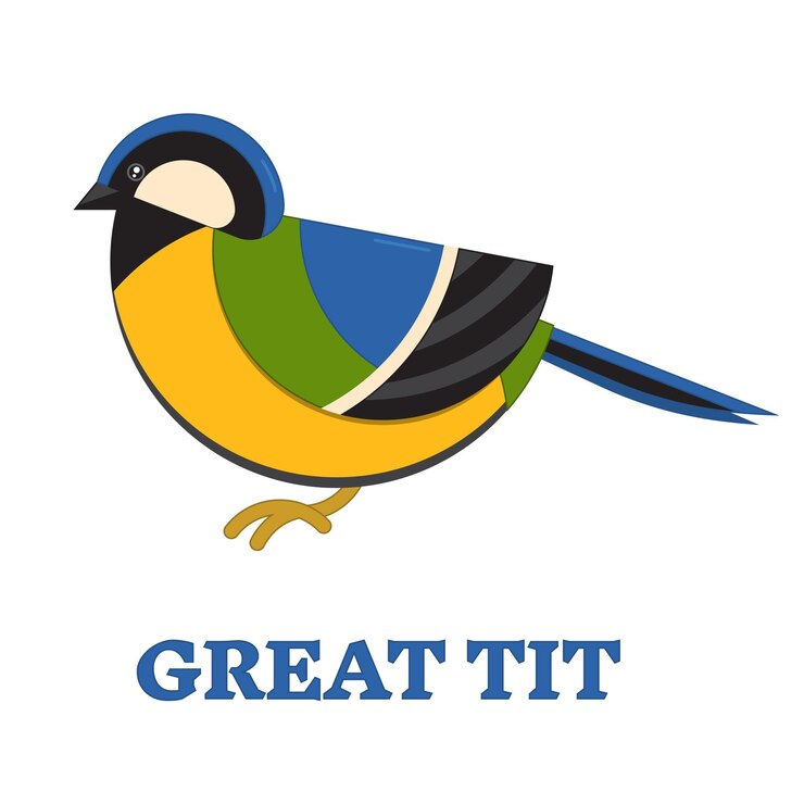 Vetor great blue tit bird line art icon birdwatching popular bird collection flat design geometric funny songbird titmouse forma simples e estilo linear de pássaro warbler tomtit icon