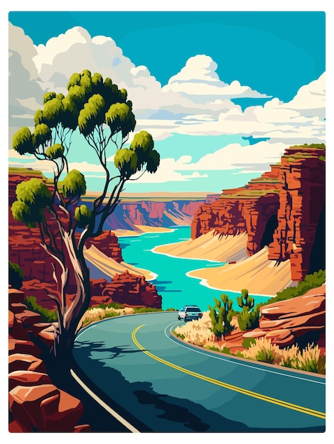 Vetor great river road austrália poster de viagem vintage souvenir cartão postal retrato pintura ilustração