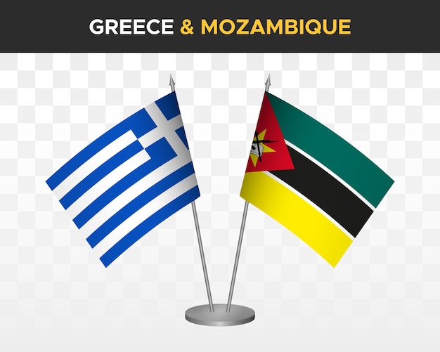 Grécia vs moçambique maquete de bandeiras de mesa isolada ilustração vetorial 3d bandeira de mesa grega