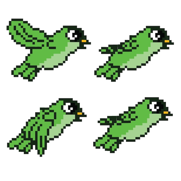 Green bird flying sprite pixel style