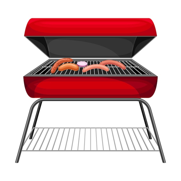 Grelha de churrasco de carvão quadrado com grade metálica para cozinhar alimentos e ilustração vetorial da tampa