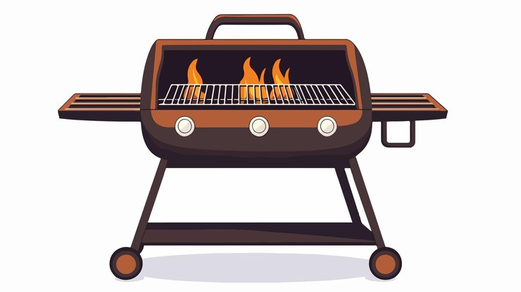 Vetor grelha de churrasco de desenho animado composição centrada em ângulo amplo imagem
