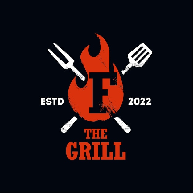Grill fire alphabet f logo