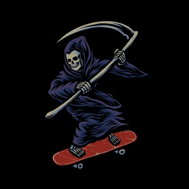 Vetor grim reaper em ilustração de skate