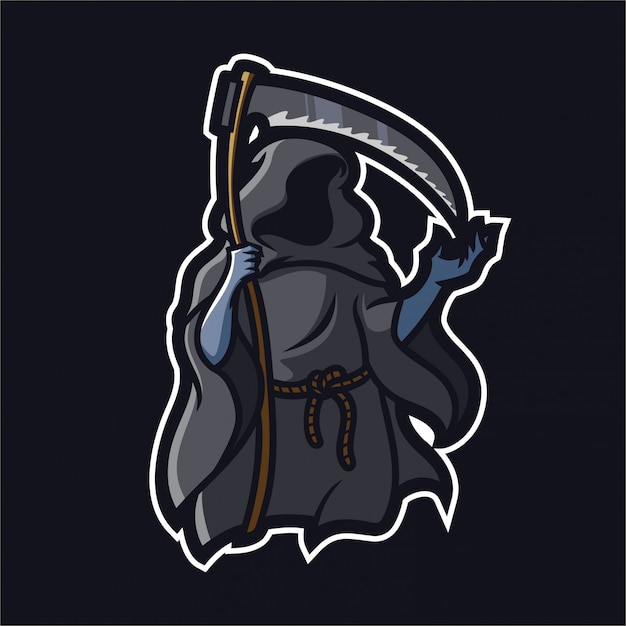 Grim reaper segurando o modelo de logotipo de mascote de jogos scythe esport