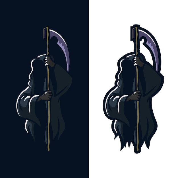 Grim reaper segurando o modelo de logotipo de mascote de jogos scythe esport