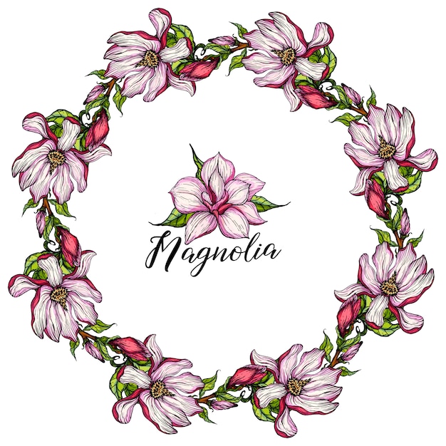Grinalda com flores de magnólia
