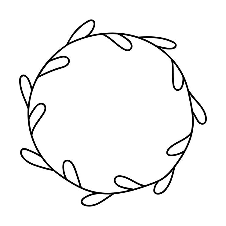 Vetor grinalda de doodle, moldura redonda, padrão de contorno, decoração com folhas, design natural