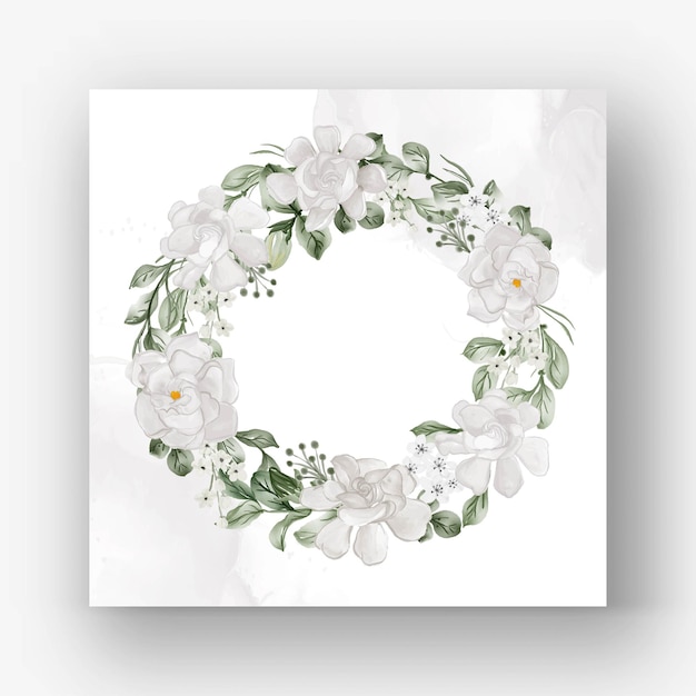 Grinalda de flores com gardênia ilustração em aquarela de flor branca