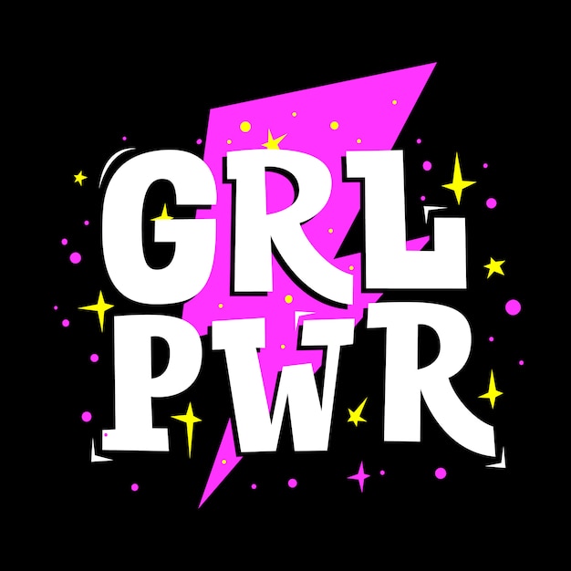 Grl pwr. letras de motivação de poder de garota. slogan do feminismo. impressão de vetor para roupas de meninas, cartões de festa e acessórios para adolescente.