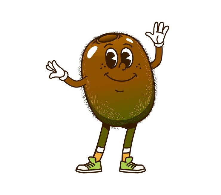 Vetor groovy retro desenho animado kiwi fruto personagem engraçado