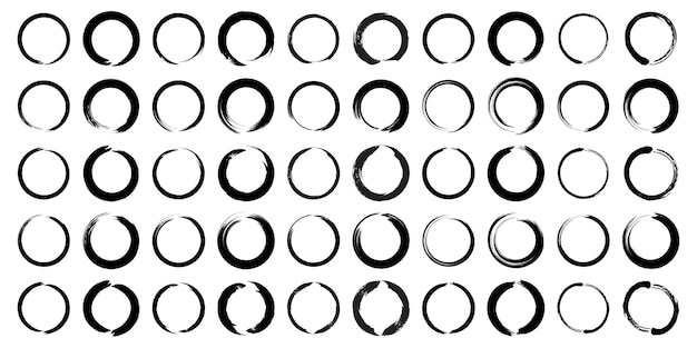 Grunge Circle Bold Line forma abstrata preto 50 Set