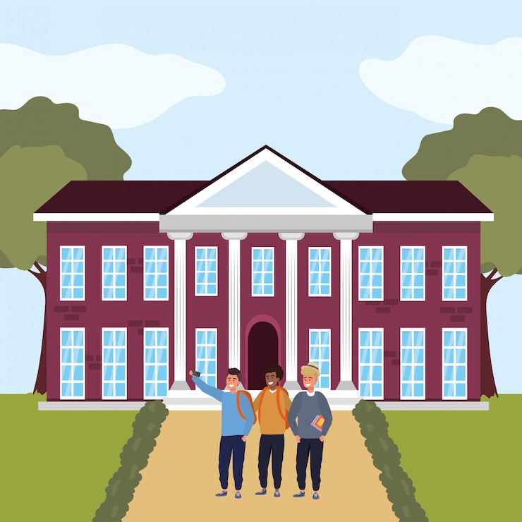 Vetor grupo de alunos milenares no campus