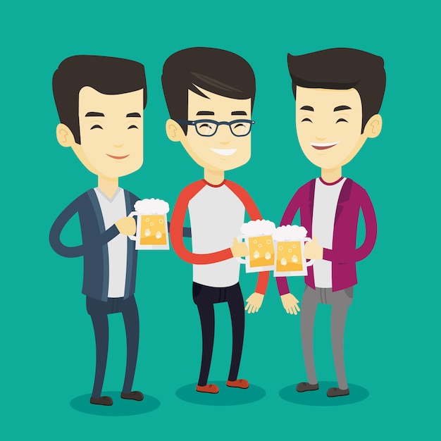 Grupo de amigos, desfrutando de cerveja no pub.